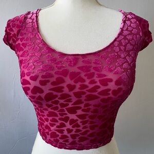Blackmilk Heart Pink Burnt Crushed Velvet Crop Top